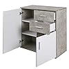 BAKAJI Mobile Madia con 2 Cassetti Doppia Anta e 2 Ripiani Interni Mobiletto Credenza Armadio Multiuso Cucina Bagno Ufficio Design Moderno in Legno MDF Bianco e Grigio Effetto Cemento 82x35x80cm #2