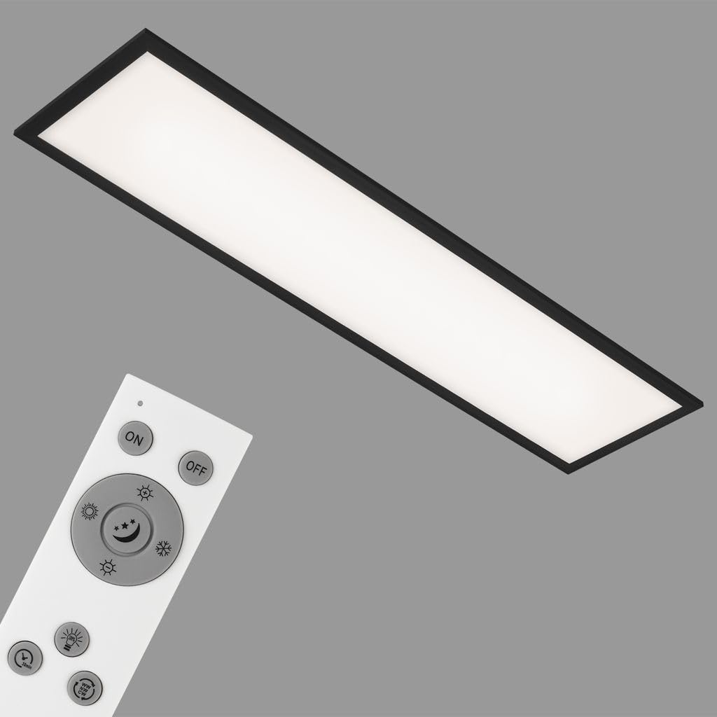 Briloner Plafonnier LED 24W 2200 Lumens Blanc-Noir 1000x250x60mm avec Télécommande et Contrôle de Température de Couleur