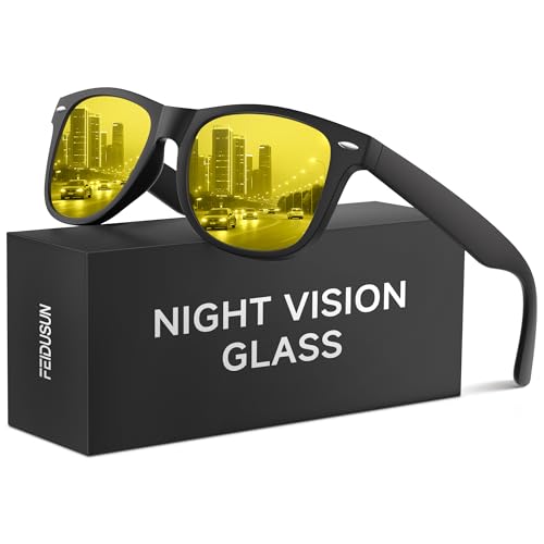 FEIDUSUN Night Driving Glasses for Men Women-Anti Glare Polarized Night Vision Glasses with HD Yellow Lens