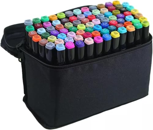 Marcadores de Álcool Ponta Dupla, 80 Cores, Tinta à Prova d'Água, com Estojo de Transporte