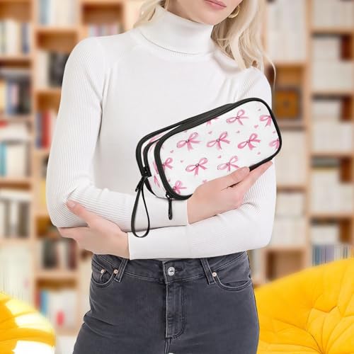 Image of Caikeny Pencil Case Bows Hearts Pen Bag Ribbons Large Capacity Pencil Box Pen Pouch with Zipper Cosmetic Organizer for Kids Teens Adults