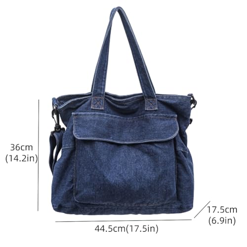Stylish Denim Tote Bag-Adjustable Crossbody Purse for Women&Men,Large Travel Shoulder Bag with Multiple Pockets4