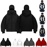 Balaclava Sudadera con capucha para hombre y mujer, ninja, con pasamontañas, chaqueta de gran tamaño con cremallera de 1/4 y bolsillo, doble capucha, monocolor, Y2K, invierno, con forro polar