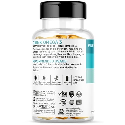 Image of Oxin Nutrition Omega 3 Triple Strength Fish Oil Omega 3 Capsule 1000mg Supplement For Men & For Women Natural 550mg EPA & 350mg DHA 100 caps