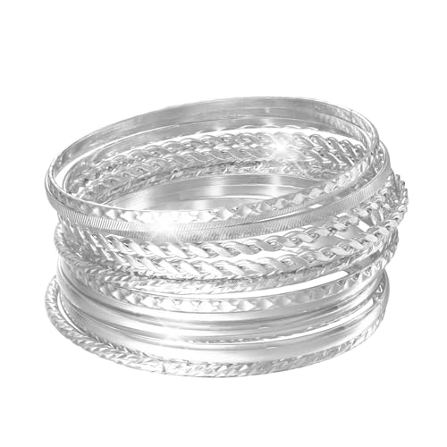 MILAKOO 12PCS Twisted Pattern Bangle Cuff Stackable Ethnic Glossy Textured Bracelets Wedding Jewelry Set