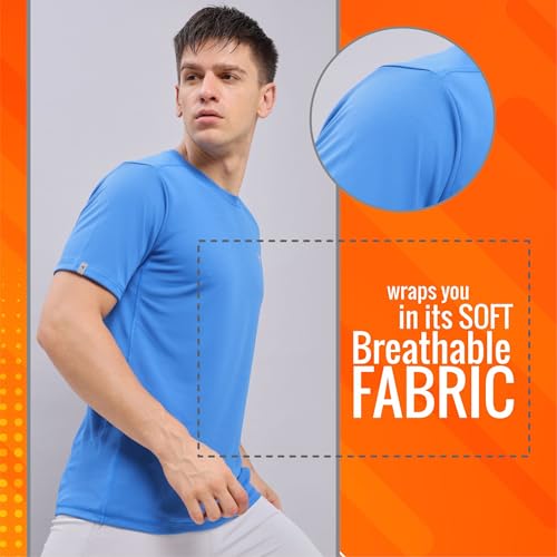 Image of TECHNOSPORT Men's Slim Fit Polyester Activewear Sports T-Shirt with Moisture-Wicking Comfort for Workout, Running & Gym