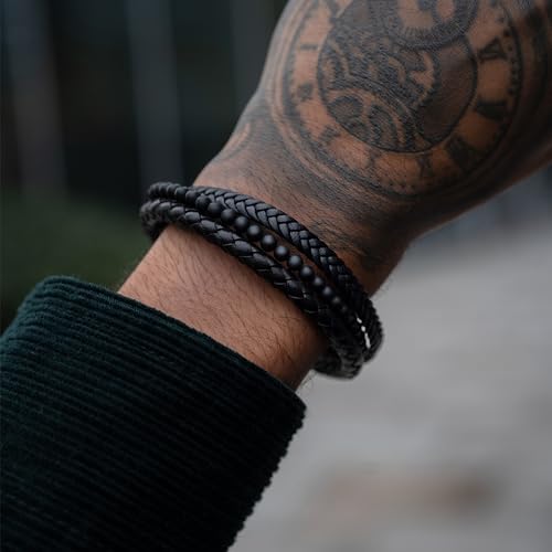 Rtzn ® Multi Strand Bracelet For Men – Premium Artisan Handcrafted Black Onyx Bead And Braided Leather Bracelet thumb #7