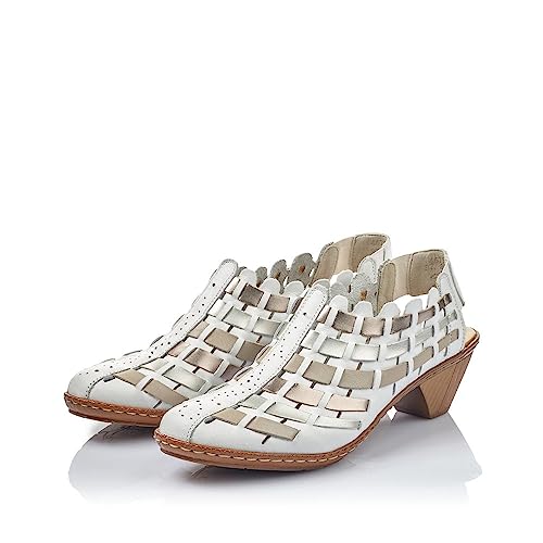Image of Rieker 46778 Sina Women's Heels - Sling-Backs, Leather Upper, Hand-Woven Design, Anti-Stress Comfort, Flexible Sole, Secure Fit, and Timeless Everyday Style