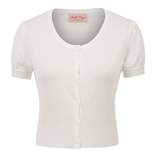 Womens Button Down Cardigan Short Sleeve White Bolero Shrug Cardigan for Women M White