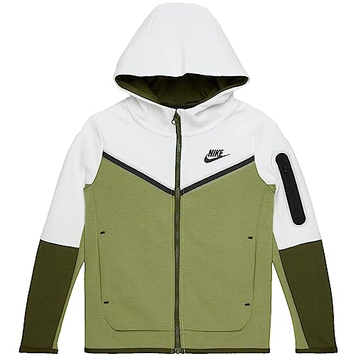 Nike Boy's Sportswear Tech Full Zip Fleece (Little Kids/Big Kids) Summit White/Alligator/Rough Green/Black SM (8 Big Kid)