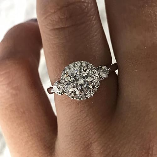 Women's 925 Sterling Silver Plated Round Cubic Zirconia CZ Halo Ring for Wedding Engagement Promise2