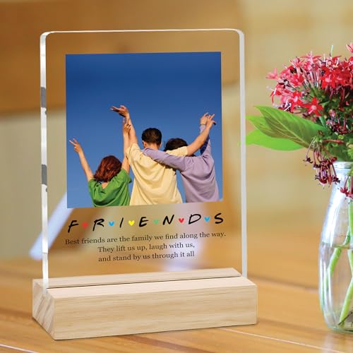 Image of Giftplease Customized Friends Plaque with Wooden Stand | Personalized Photo Frame with Quote | Best Friend Birthday Gift, Farewell Gift, Friendship Day Gift for BFF Keepsake Room Decor FR 01