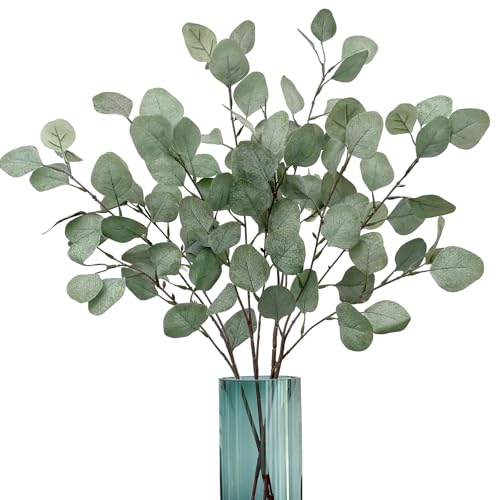 ROLLWAY 4 Stück Künstliche Eukalyptus Deko Zweige 67cm, Eucalyptus Osterzweige Dekozweige Grün aus Stoff für Hochzeit Home Decor Vase Tischdeko...