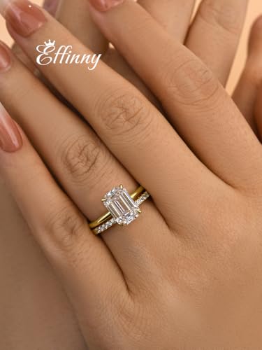 3.5ct Elongated Emerald Cut Wedding Ring Set,Solitaire Engagement Ring with Half Eternity Wedding Band,925 Silver Bridal Ring Set2