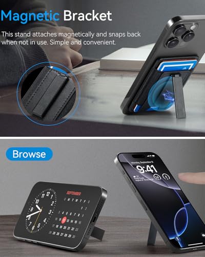 Image of Phone Card Holder Wallet with Stand, Hold 6 Card for iPhone Andriod | Stretch fabric card holder stick on back of phone case. Built-in stand for hands-free viewing. Holds 6 credit /ID cards