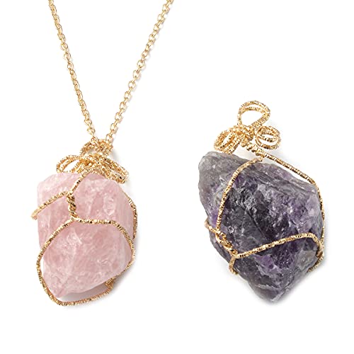 Shop LC Amethyst and Galilea Rose Quartz Pendant with Gold Plated Necklace Delicate Jewelry Unique Birthday Gifts for Women 24  Set of 2
