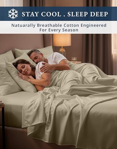 Image of LANE LINEN Deep Pocket Split King Sheets Adjustable Bed Sateen - Linen | Split King Size Bed Sheets - 5-Piece Set, For Guests And Everyday Use, For A Silky Hotel-Style Bed, Luxe Sheen,