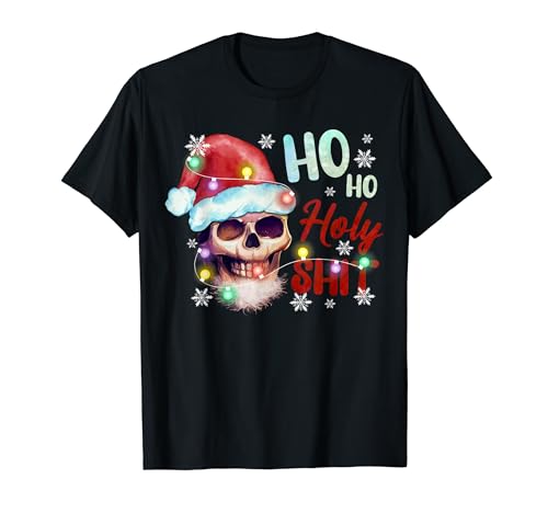 Holy Shit Esqueleto Santa Claus Suéter feo de Navidad Camiseta
