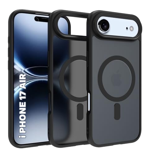Image of RIGGEAR Shockproof Sleek Hybrid Armor Magnetic Back Cover Case Compatible with MagSafe Accessories for iPhone Air /iPhone 17 Air (Smoke Black Matte PC + TPU Black Bumper)