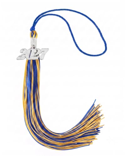 Image of Graduation Tassel 2027 for Grad Cap,Blue and Gold Tassel with Silver Charm