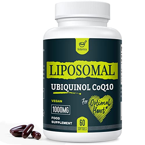 Ubiquinol végétalien liposomal CoQ10 1000 mg, haute biodisponibilité, forme active de CoQ10, antioxydant puissant pour le cœur, Non-GMO (60 Count)