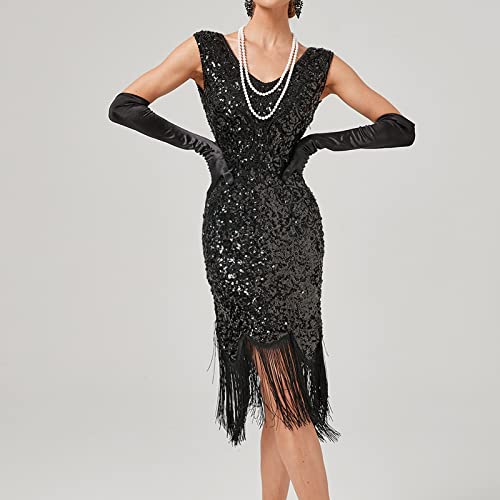 Robe Flapper Noire Haut de Gamme Brodée de Perles Taille M - 2