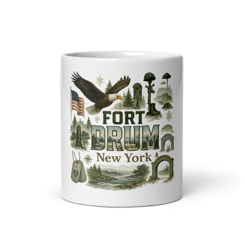 Fort Drum NY Souvenir Mug with Eagle & Nature, 15 oz