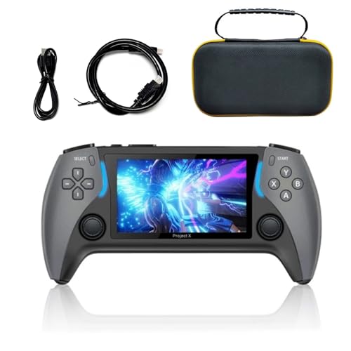 HTLNUZD ハンドヘルドゲームコンソール 4.3インチ ProjectX IPS スクリーン 11エミュレーター PS1アーケードHD出力対応 デュアルジョイスティック 20000+ クラシックポータブルポケットビデオゲーム バッグ付き (blcke 8+64G)