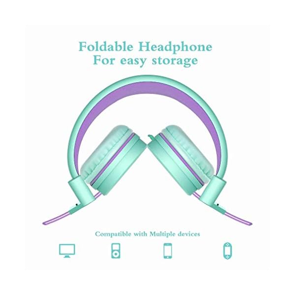 ELECDER i37 Kids Headphones Children Girls Boys Teens Foldable Adjustable On Ear Headphones 3.5mm Jack Compatible Cellphones Computer MP3/4 Kindle School Tablet Green/Purple - Image 5