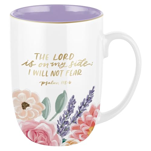 Image of Christian Art Gifts Large Floral Ceramic Coffee Mug: Psalm 118:6 Bible Verse