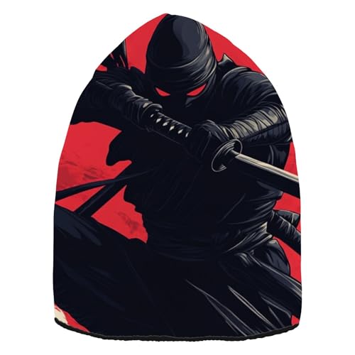 QGBYMX Ninja Moon Red Winter Beanie for Men Women – Fashion Design, Unisex Soft Warm Knit Hat Ski Stocking Cuffed Cap