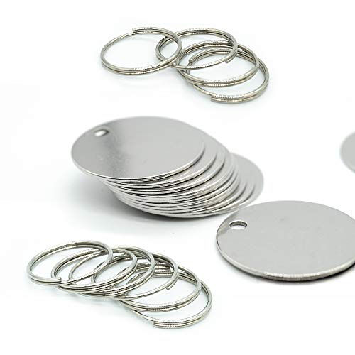 3cm Round Stamping Blanks Stainless Steel Blank Tags with Split Ring 25 Pack