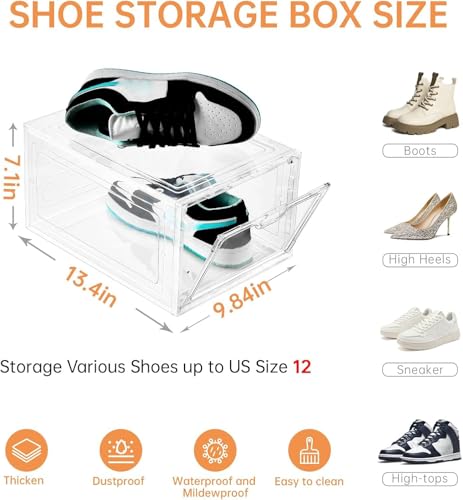 Image of INSTY 12 Pack Large Shoe Storage Box, Clear Shoe Storage Organizer with Magnetic Door, Stackable,Shoe Containers For Display Sneakers, Easy Assembly, Fit up to US Size 12, Clear
