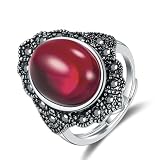 Gothic Black Crystal Stackable Joint Ring,Boho Agate Stone Knuckle Rings for Women Vintage Natural Oval Gemstone Finger Rings Costume Jewelry (Red)