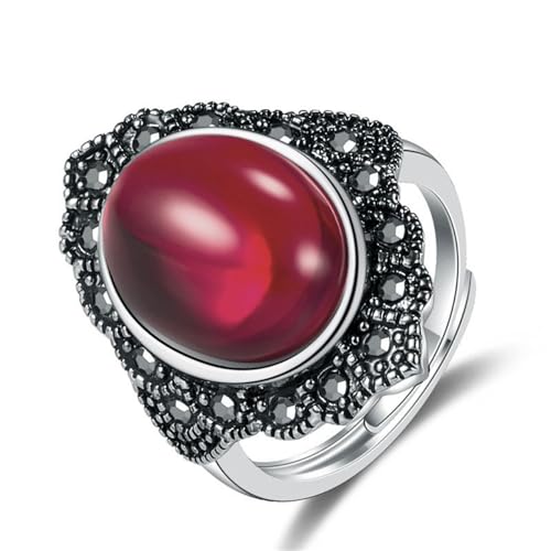 Gothic Black Crystal Stackable Joint Ring,Boho Agate Stone Knuckle Rings for Women Vintage Natural Oval Gemstone Finger Rings Costume Jewelry (Red)