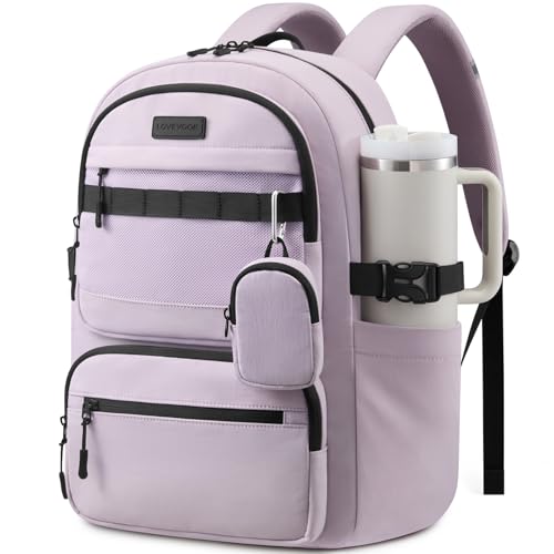 LOVEVOOK Laptop Backpack, 15.6" Carry On Airline Approved, Personal Item Bag Meets FAA Size, Trolley Sleeve Slides Over Suitcase, Waterproof Daypack for Travel College with Mini Pouch