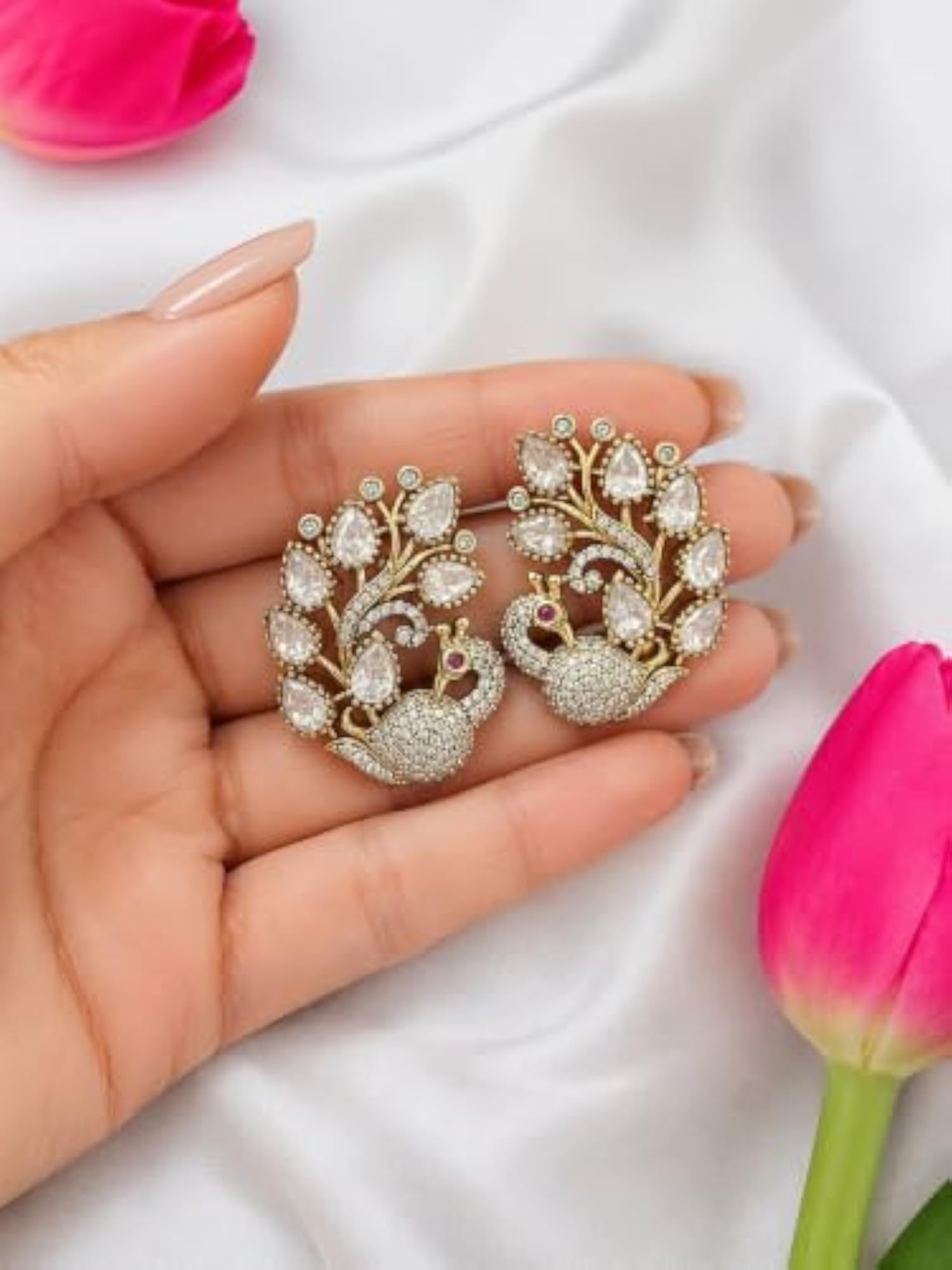Bird Stud Earrings for Women & Girls, Decorative Stone Accent