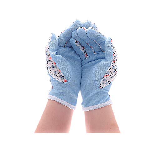 Chowel Ladies Soft Fabric Garden Gloves With Flower Pattern, Washable, Light Weight, Cotton (Blue) #TOP3