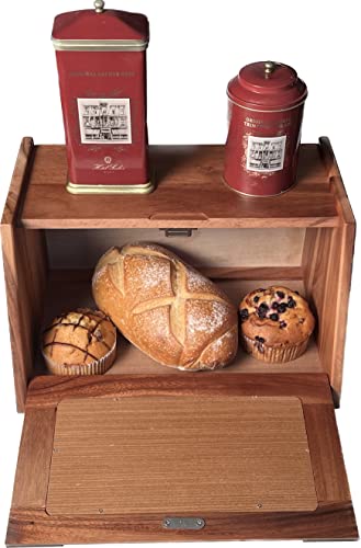 Mountain Woods Premium Extra Large Acacia Wooden Bamboo Bread Box | Bread Storage & Organizer | Kitchen Organizer With Rattan Pull-Down - 16"X 10.5"X 9" #TOP1