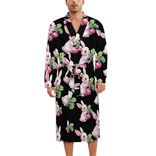 Cute Rabbit Soft Robe Long Sleeve Bathrobes V Neck Sleepwear Spa Robes with Belt Men Woman