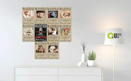 Image of OUTFITQUE Anime Style Wanted Posters Set of 10 | Vintage Bounty Wall Posters | Premium 300 GSM HD Print | Room Decor for Bedroom, Living Room, Cafe | Unframed Wall Art Collection (8x10 Inch)