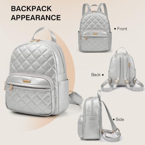 Image of Marvolia Mini Backpack Vegan Leather Small Backpack, Silver