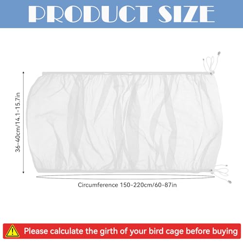 Trinkrittey Bird Cage Seed Catcher with Drawstring, Adjustable Birdcage Cover Bird Cage Net Cover Skirt Nylon Mesh Elastic Band Mesh Cage Cover White Bird Cage Net Cover for Parakeet Parrot Cages - Thumbnail 2