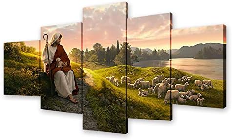 Onstthm Jesus Christ Shepherd Poster Drawing Art Print on Canvas Painting Wall Art for Living Room Decor (With Frame, Jesus 2)