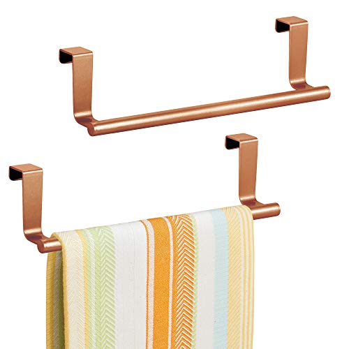 mDesign Decorative Kitchen Over Cabinet Towel Bar - Hang on Inside or Outside of Doors, Storage and Display Rack for Hand, Dish, and Tea Towels - 9