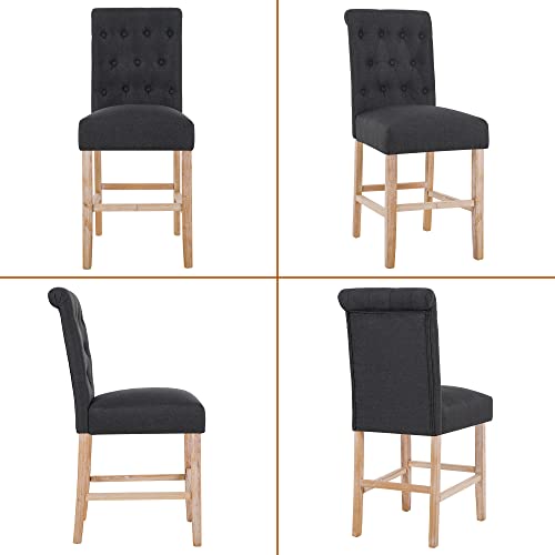 Dagonhil 24 Inches Counter Height Bar Stools Set Of 4, French Country Upholstered Bar Chairs With Backs And Unfinished Wood Legs, Charcoal #TOP4