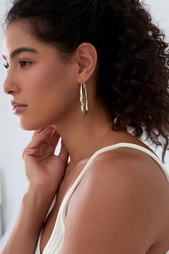 Large Gold Hoop Earrings for Women Trendy 14k Gold Plated 925 Sterling Silver Post Oval Hoop Earrings Lightwieght Big Hoops Earrings Jewelry Gifts for Women3