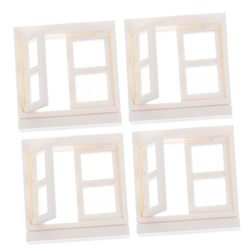 OUNONA 4個 小泥瓦匠 プラスチック製チュア窓 模型用窓飾り 耐久性のある素材でコレクター向け ドールハウスおよび園の小型住宅アクセサリ
