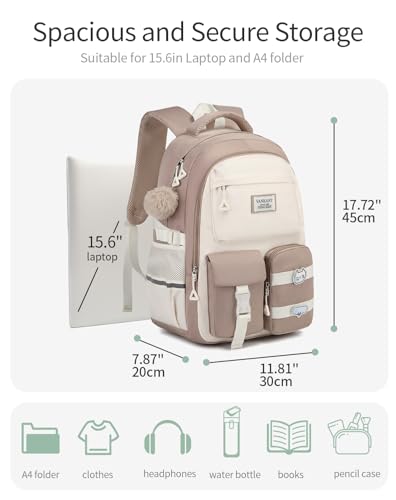 School Backpack for Girls, Cute Teens Backpack for Middle High School Student, Laptop Backpack College Women Bookbag for Teacher Travel, Khaki Beige4