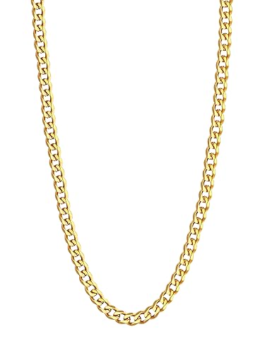U7 Choker Necklace 14 Inch 18K Gold Plated Stainless Steel 3mm Cuban Link Chain Choker Necklace for Men Women